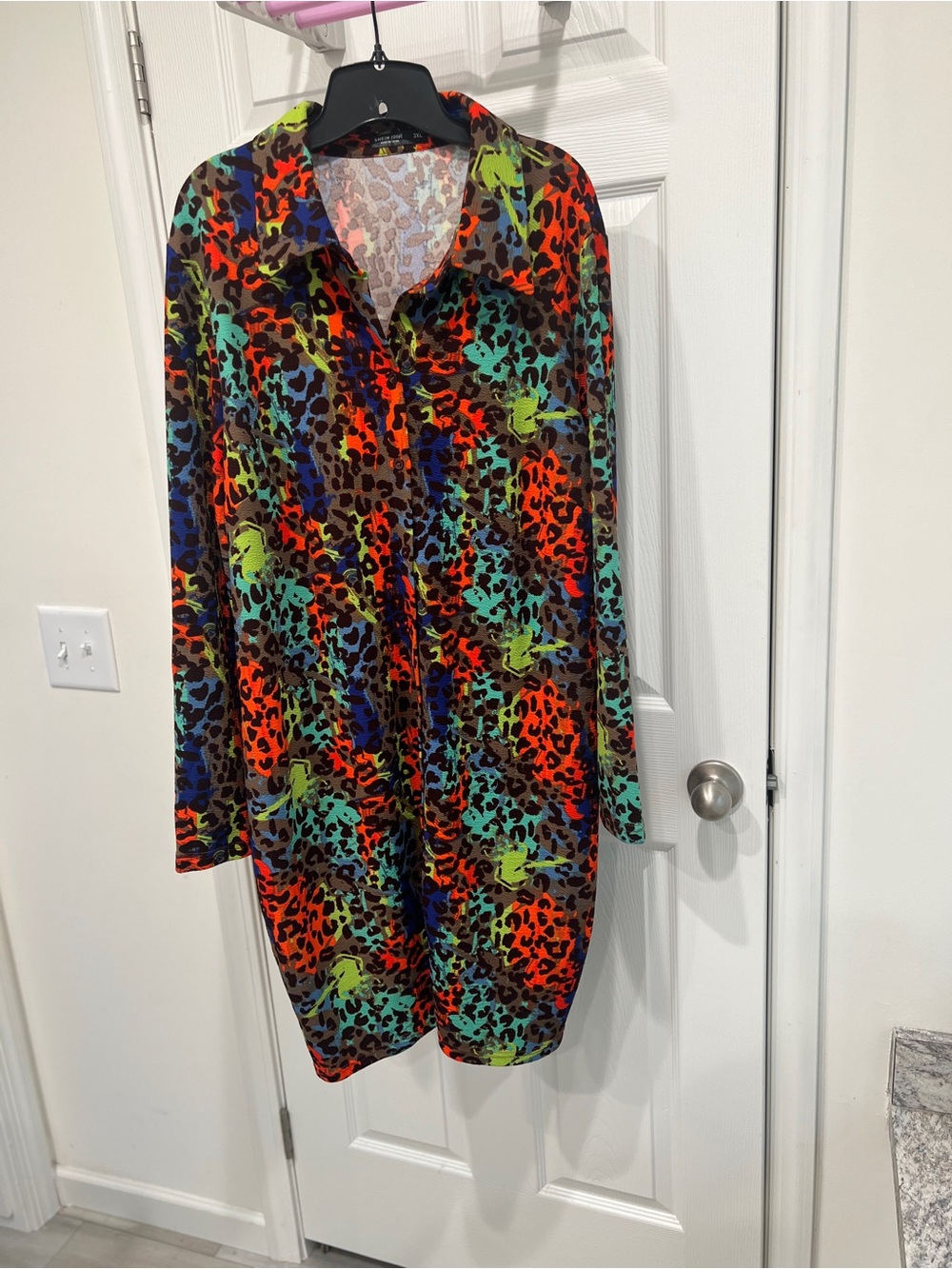 Colorful Leopard Print Long Sleeve Shirt Dress